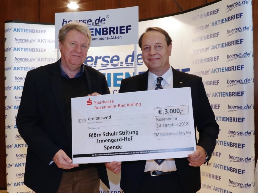3000 Euro an die Björn-Schulz-Stiftung Irmengard-Hof