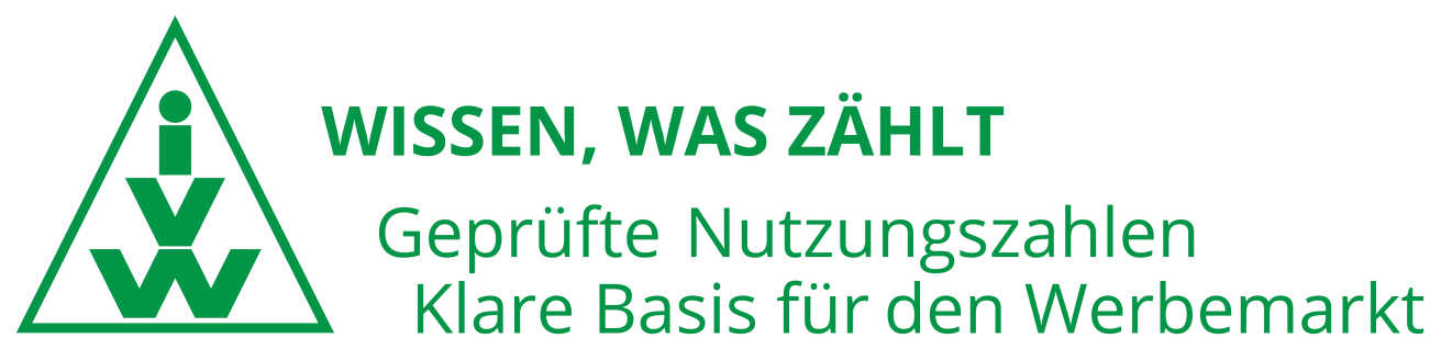 Logo IVW - Wissen, was zählt. Geprüfte Nutzungszahlen. Klare Basis für den Werbemarkt.